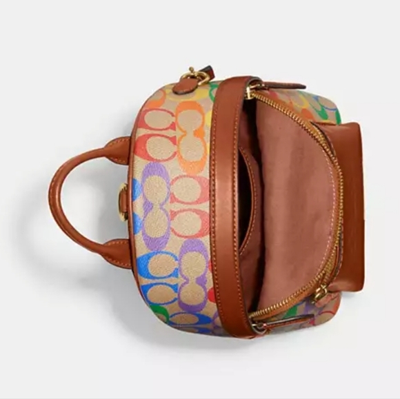 Coach Small Backpack  In Rainbow Signature Canvas - Picture 3 of 15